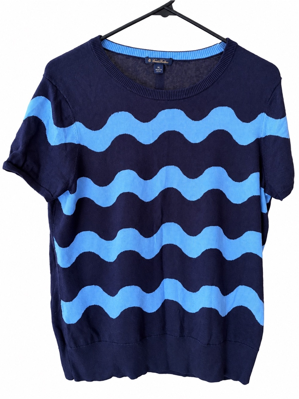 Brooks Brothers Navy & Light Blue Wavy-Stripe Short Sleeve Tee